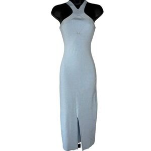 Bailey 44 Midi Dress Sz XS Light Blue Ribbed Bodycon Halter Indie‎ Stretch